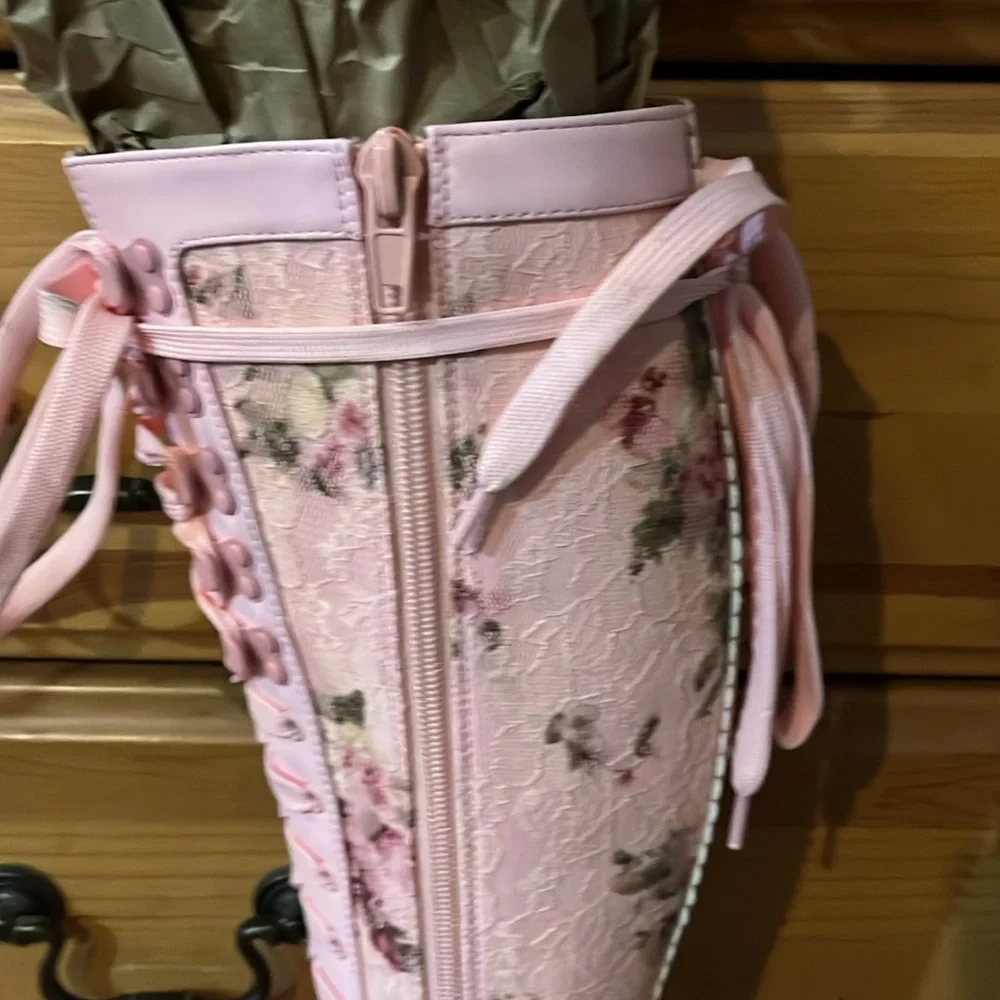 Sugar Thrillz Dolls Kill ON THE VINE FLORAL LACE KNEE HIGH COMBAT BOOTS - Picture 9 of 12